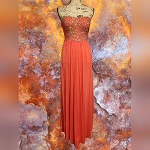 As U Wish Coral Strapless Prom Dress